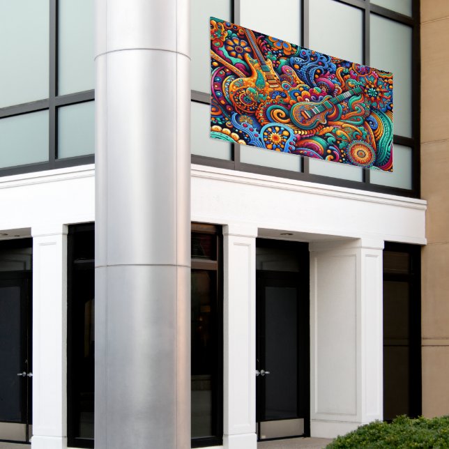 Guitars in mandala batik style banner (Outside Building)