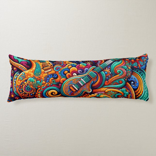 Guitars in mandala batik style body cushion (Front)