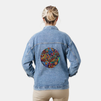 Guitars in mandala batik style denim jacket