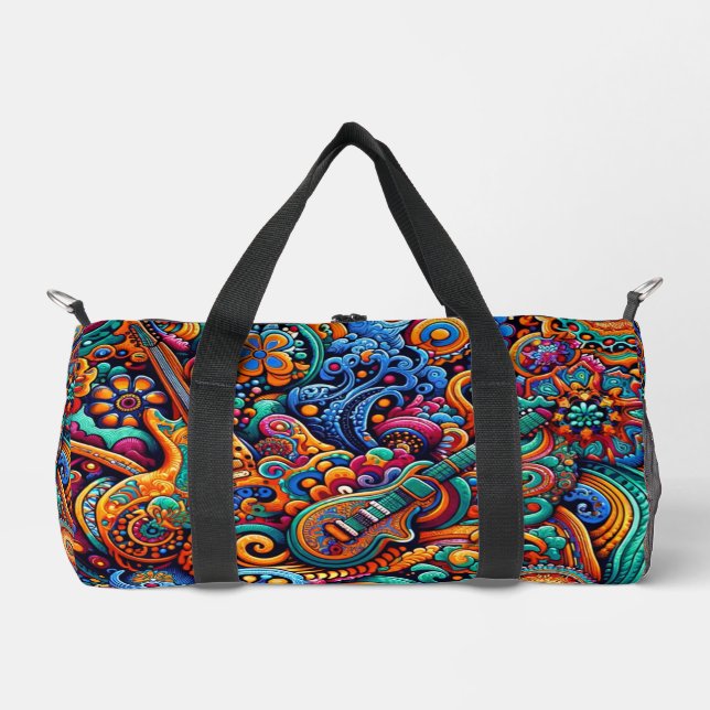 Guitars in mandala batik style duffle bag (Front)