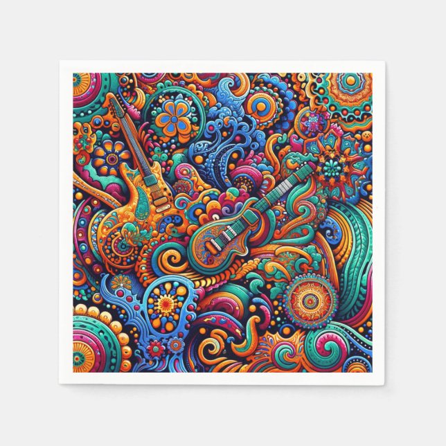 Guitars in mandala batik style napkin (Front)