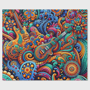 Guitars in mandala batik style wrapping paper