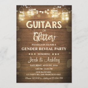 Guitars or Glitter Gender Reveal Invitation Rustic