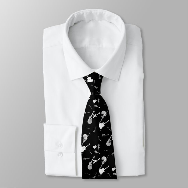 Guitars Rock Black White Tie 1 (Tied)