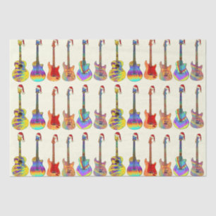 Guitars Wearing Santa Hats Colourful Pattern Tissue Paper