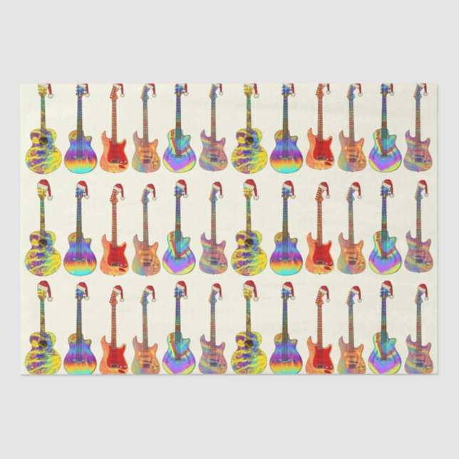 Guitars Wearing Santa Hats Colourful Pattern Tissue Paper (Front)
