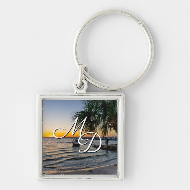 Gulf Breeze Florida Sunset Square Keychain (Front)