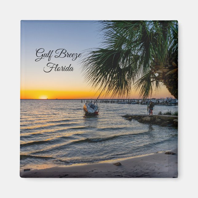 Gulf Breeze Florida Sunset Square Magnet (Front)