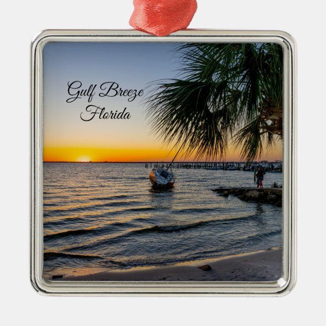 Gulf Breeze Florida Sunset Square Ornament (Front)