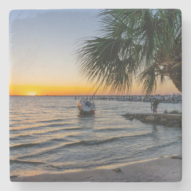 Gulf Breeze Florida Sunset Stone Coaster (Front)