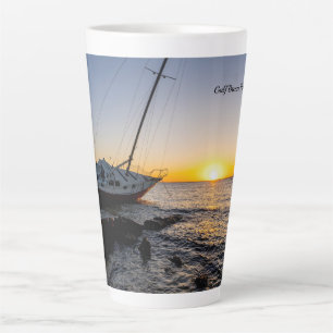Gulf Breeze Sailboat And Jetty Sunset Latte Mug