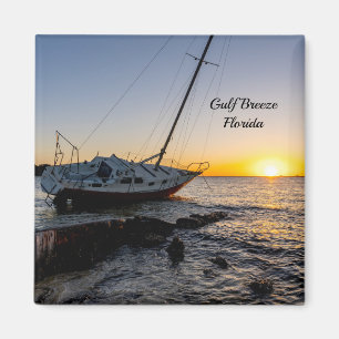 Gulf Breeze Sailboat And Jetty Sunset Magnet