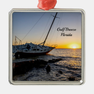 Gulf Breeze Sailboat And Jetty Sunset Ornament
