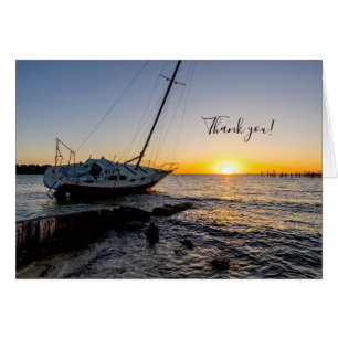 Gulf Breeze Sailboat Jetty Sunset Thank You Card