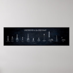 GULF COAST LIGHTHOUSES BLUEPRINT POSTER