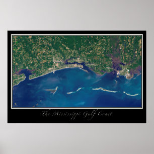 Gulf Coast of Mississippi From Space Satellite Map Poster