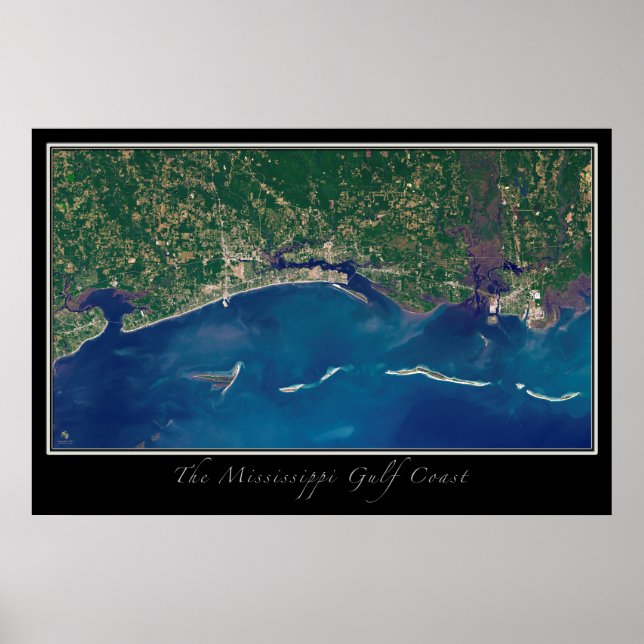 Gulf Coast of Mississippi From Space Satellite Map Poster (Front)