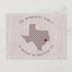 Gulf Coast Rose Linen and Heart Texas Moving Announcement Postcard