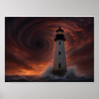 Gulf Coast Storm Poster - Lighthouse Hurricane Art