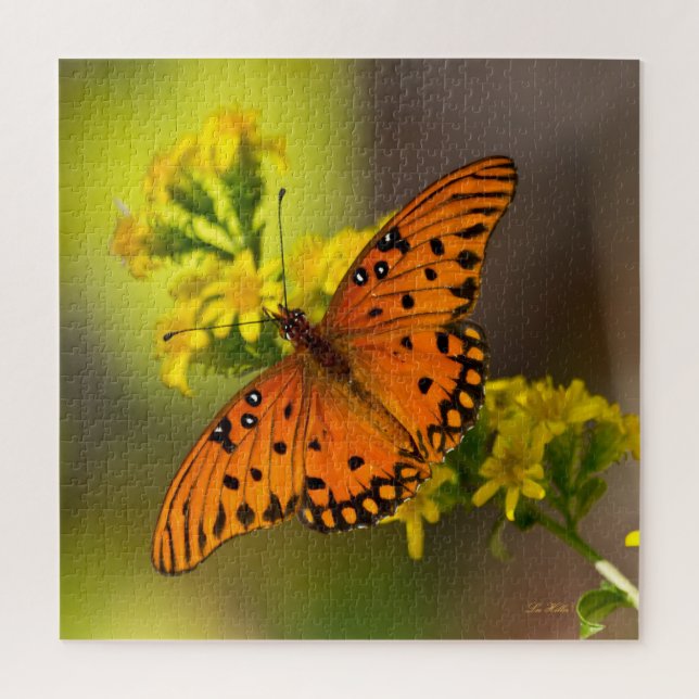 Gulf Fritillary aka Passion Butterfly on Goldenrod Jigsaw Puzzle (Vertical)