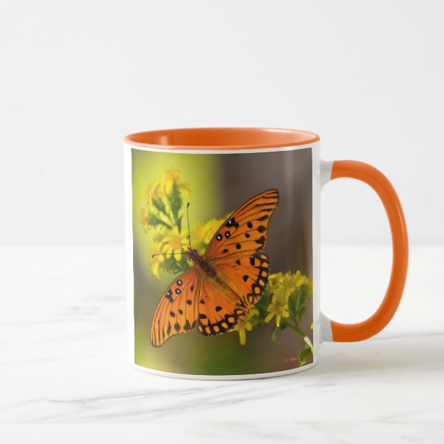 Gulf Fritillary aka Passion Butterfly on Goldenrod Mug (Right)