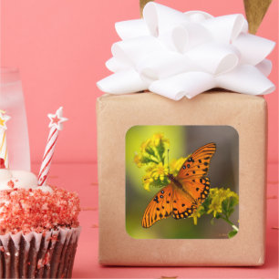 Gulf Fritillary aka Passion Butterfly on Goldenrod Square Sticker