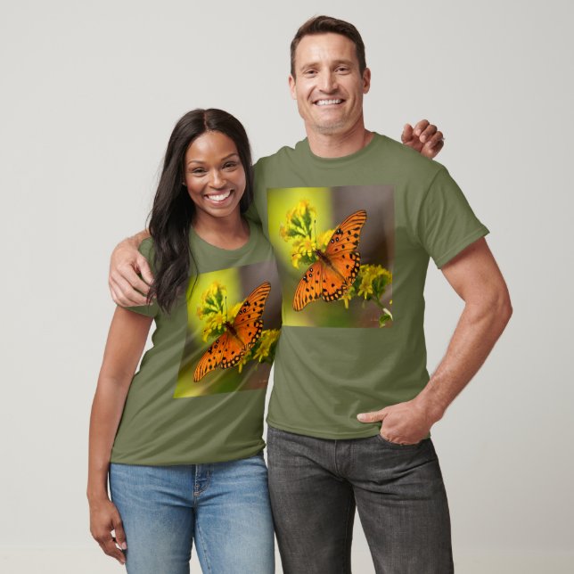 Gulf Fritillary aka Passion Butterfly on Goldenrod T-Shirt (Unisex)