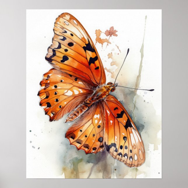 Gulf Fritillary Butterfly Art Print Poster (Front)