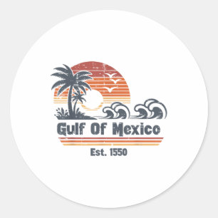Gulf Mexico Est 1550 Beach Waves Retro Men Boys Ki Classic Round Sticker
