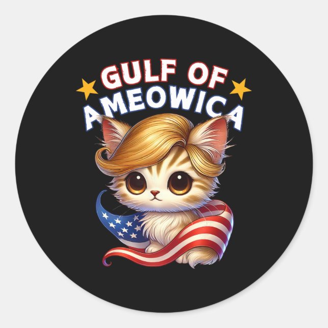 Gulf Of Ameowica America Mexico Trump Hair Cat Kit Classic Round Sticker (Front)