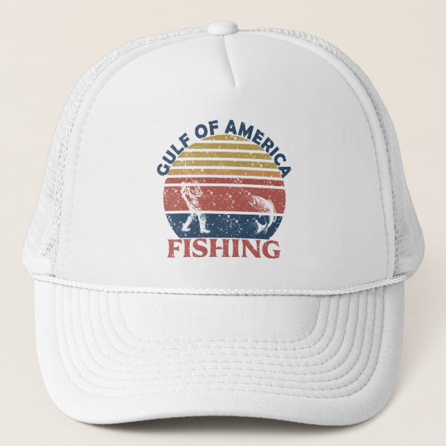 Gulf of America fishing pole American patriotic Trucker Hat (Front)