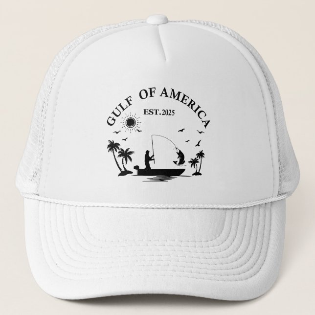 Gulf of America fishing pole American patriotic Trucker Hat (Front)