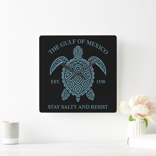 Gulf Of Mexico ESTD 1550 Stay Salty And Resist Square Wall Clock (Home)