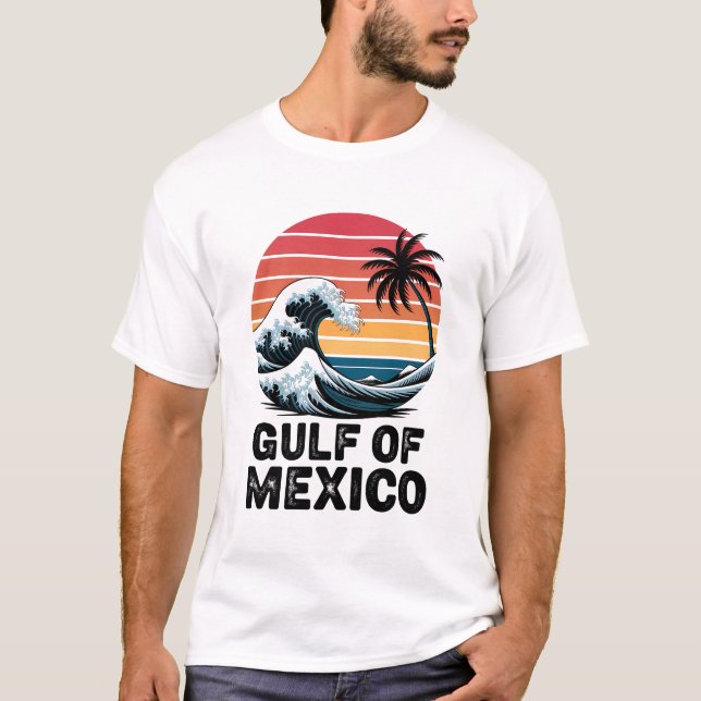 Gulf of Mexico Retro Sunset Wave Design T-Shirt (Front)