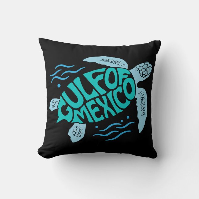 Gulf of Mexico Sea Turtle Typography Cushion (Front)