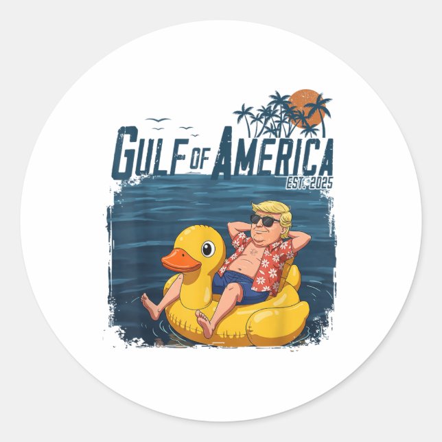 Gulf Of Us America Est 2025 4th Of July Funny Trum Classic Round Sticker (Front)