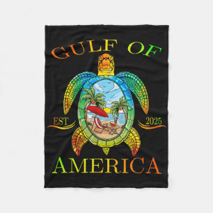 Gulf Of Us America Est 2025 Funny Turtle  Fleece Blanket