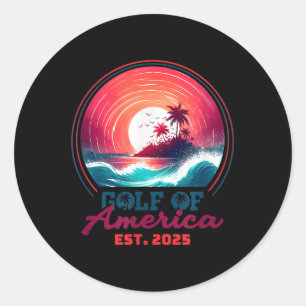Gulf Of Us America Est 2025 Retro Vintage Beach _1 Classic Round Sticker