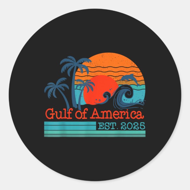 Gulf Of Us America Est 2025 Retro Vintage Beach  Classic Round Sticker (Front)
