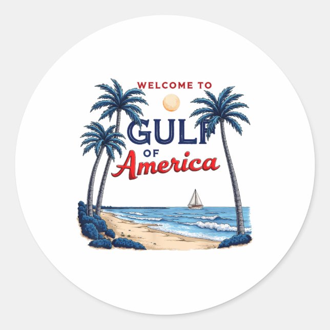 Gulf Of Usa America Est 2025 Palm Beach American F Classic Round Sticker (Front)