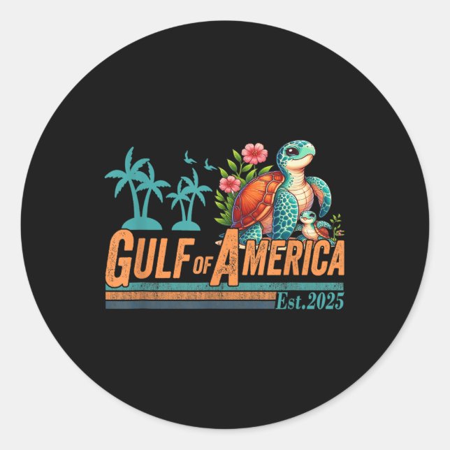 Gulf Of Usa America Est 2025 Turtle Gulf Mexico  Classic Round Sticker (Front)