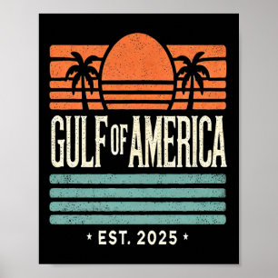 Gulf Of Usa America Sunset & Palm Trees Retro Poster