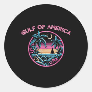 Gulf Of Usa America Sunset Pink Retro Men Women Ki Classic Round Sticker