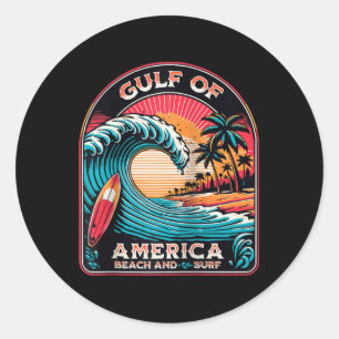 Gulf Of Usa America Trump 2025 Raglan Baseball Tee Classic Round Sticker