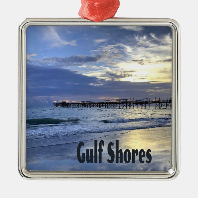 Gulf Shores Alabama Beach Sunrise Pier Metal Ornament (Front)
