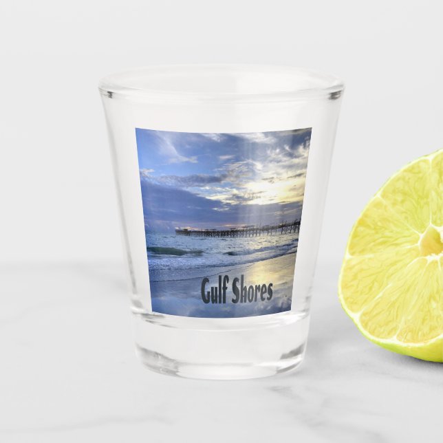 Gulf Shores Alabama Beach Sunrise Pier Shot Glass (Front)