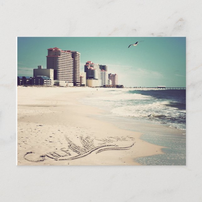 Gulf Shores, Alabama Sandwriting Beach Waves Words Postcard (Front)