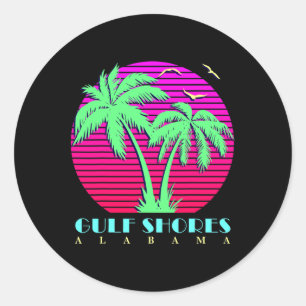 Gulf Shores Alabyma 80s Palm Trees Summer Sunset Classic Round Sticker