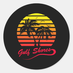 Gulf Shores Alabyma 80s Summer Beach Palm Tree Sun Classic Round Sticker