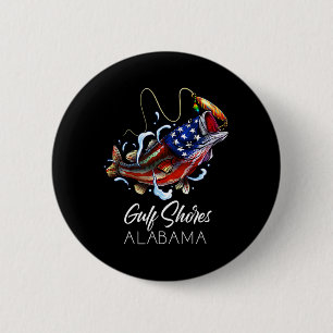 Gulf Shores Alabyma American Flag Byss Fish Fishin 6 Cm Round Badge